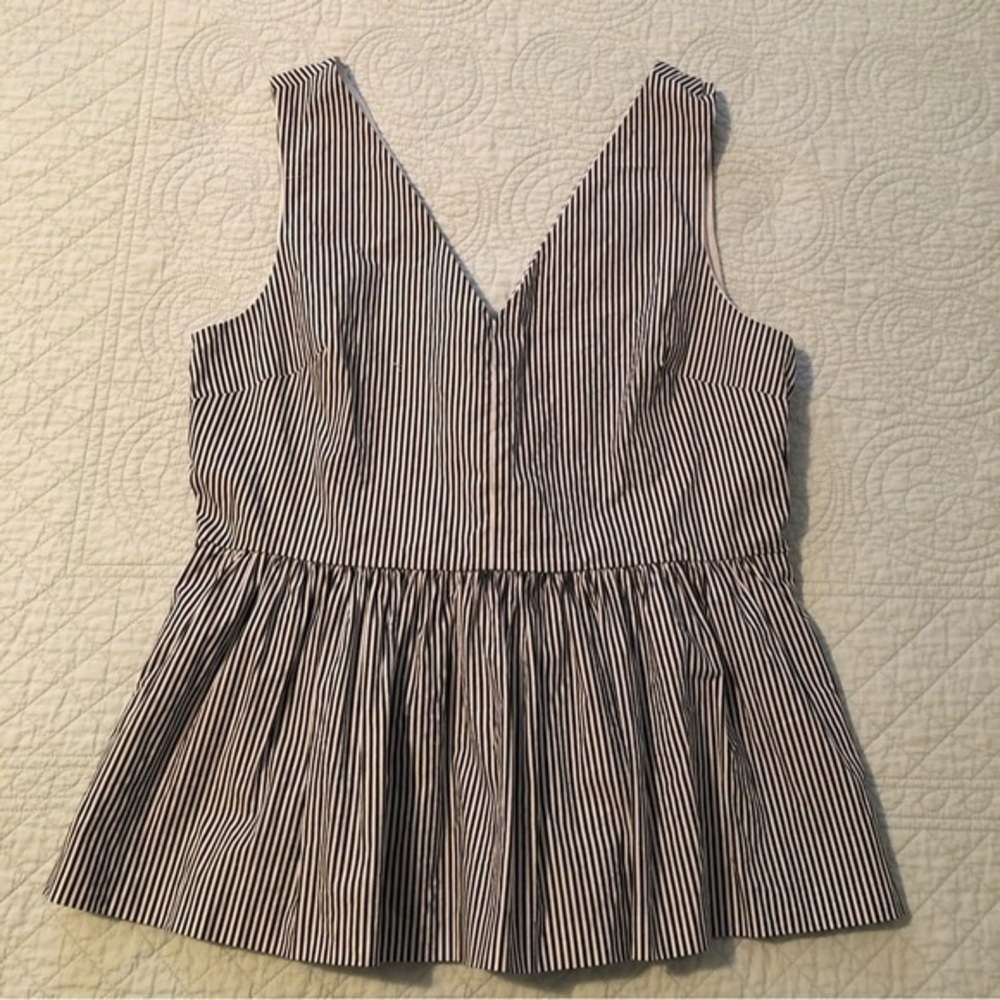 J. Crew White and Black Striped Peplum Crop Top